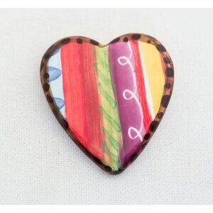 Vintage Ceramic Multipattern Heart Brooch - T11